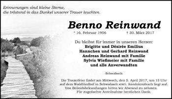Traueranzeige von Benno Reinwand von Schwabach