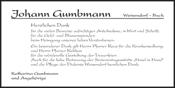 Traueranzeige von Johann Gumbmann von Nordbayerische Nachrichten Herzogenaurach Lokal