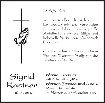 Traueranzeige von Sigrid Kastner von Altmühl-Bote Lokal