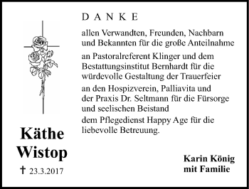 Traueranzeige von Käthe Wistop von Erlanger Nachrichten Lokal