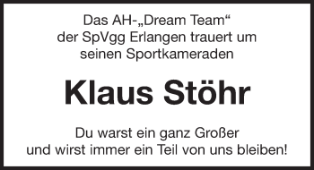 Traueranzeige von Klaus Stöhr von Erlanger Nachrichten Lokal