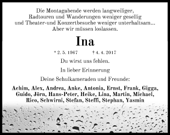 Traueranzeige von Ina Heuser von Gesamtausgabe Nürnberger Nachrichten/ Nürnberger Ztg.