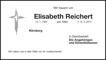 Traueranzeige von Elisabeth Reichert von Gesamtausgabe Nürnberger Nachrichten/ Nürnberger Ztg.