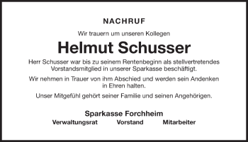 Traueranzeige von Helmut Schusser von Nordbayerische Nachrichten Forchheim Lokal