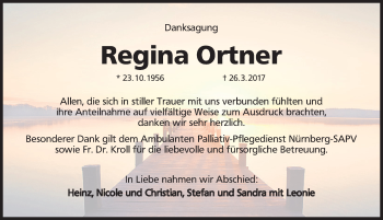 Traueranzeige von Regina Ortner von Schwabach