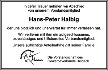 Traueranzeige von Hans-Peter Halbig von Roth-Hilpoltsteiner Volkszeitung Lokal