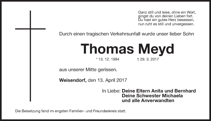  Traueranzeige für Thomas Meyd vom 13.04.2017 aus Nordbayerische Nachrichten Herzogenaurach Lokal