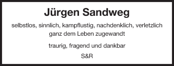 Traueranzeige von Jürgen Sandweg von Erlanger Nachrichten Lokal