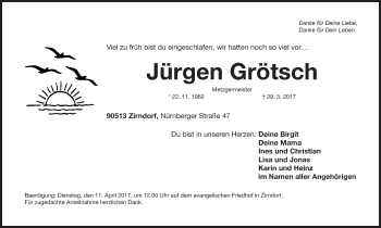Traueranzeige von Jürgen Grötsch von Fürther Nachrichten Lokal