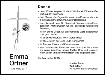 Traueranzeige von Emma Ortner von Altmühl-Bote Lokal