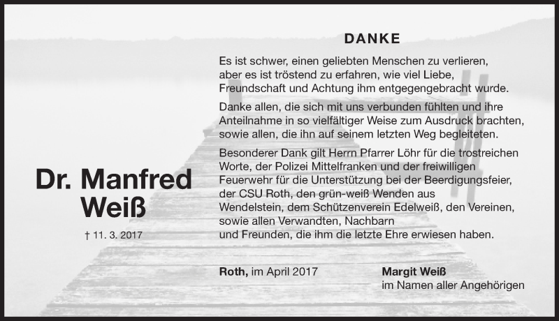  Traueranzeige für Manfred Weiß vom 08.04.2017 aus Roth-Hilpoltsteiner Volkszeitung Lokal