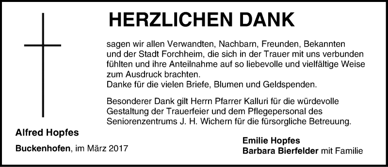  Traueranzeige für Alfred Hopfes vom 08.04.2017 aus Nordbayerische Nachrichten Forchheim Lokal