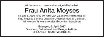 Traueranzeige von Anita Moyses von Erlanger Nachrichten Lokal