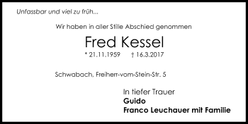 Traueranzeige von Fred Kessel von Schwabach