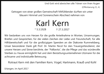 Traueranzeige von Karl Kern von Gesamtausgabe Nürnberger Nachrichten/ Nürnberger Ztg.