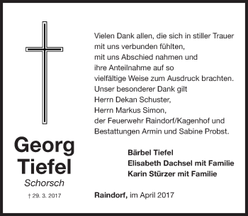 Traueranzeige von Georg Tiefel von Fürther Nachrichten Lokal