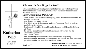 Traueranzeige von Katharina Wild von Neumarkter Nachrichten Lokal