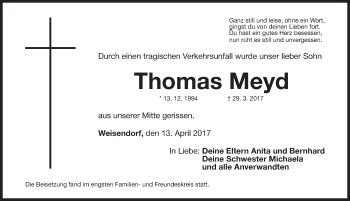 Traueranzeige von Thomas Meyd von Nordbayerische Nachrichten Herzogenaurach Lokal