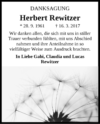 Traueranzeige von Herbert Rewitzer von Gesamtausgabe Nürnberger Nachrichten/ Nürnberger Ztg.