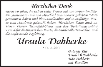 Traueranzeige von Ursula Dobberke von Gesamtausgabe Nürnberger Nachrichten/ Nürnberger Ztg.