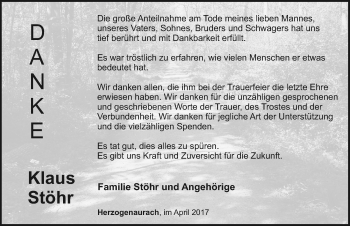 Traueranzeige von Klaus Stöhr von Erlanger Nachrichten/ Nordbayer. Nachrichten Herzogenaurach