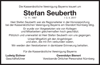 Traueranzeige von Stefan Seuberth von Gesamtausgabe Nürnberger Nachrichten/ Nürnberger Ztg.