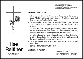 Traueranzeige von Ilse Reißner von Altmühl-Bote Lokal