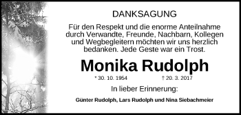 Traueranzeige von Monika Rudolph von Gesamtausgabe Nürnberger Nachrichten/ Nürnberger Ztg.