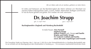 Traueranzeige von Joachim Strupp von Gesamtausgabe Nürnberger Nachrichten/ Nürnberger Ztg.