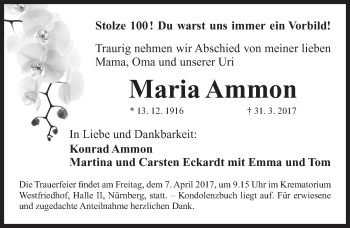 Traueranzeige von Maria Ammon von Gesamtausgabe Nürnberger Nachrichten/ Nürnberger Ztg.