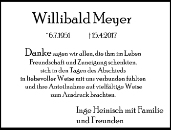 Traueranzeige von Willibald Meyer von Gesamtausgabe Nürnberger Nachrichten/ Nürnberger Ztg.