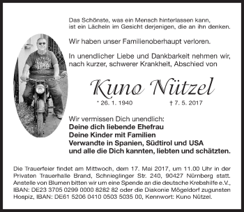 Traueranzeige von Kuno Nützel von Gesamtausgabe Nürnberger Nachrichten/ Nürnberger Ztg.