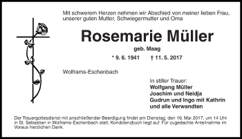 Traueranzeige von Rosemarie Müller von Altmühl-Bote Lokal