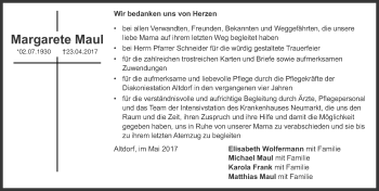 Traueranzeige von Margarete Maul von Gesamtausgabe Nürnberger Nachrichten/ Nürnberger Ztg.