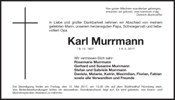 Traueranzeige von Karl Murrmann von Gesamtausgabe Nürnberger Nachrichten/ Nürnberger Ztg.