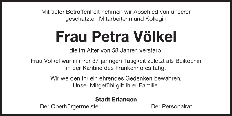  Traueranzeige für Petra Völkel vom 22.05.2017 aus Erlanger Nachrichten Lokal