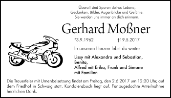 Traueranzeige von Gerhard Moßner von Gesamtausgabe Nürnberger Nachrichten/ Nürnberger Ztg.