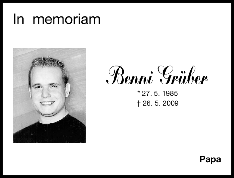  Traueranzeige für Benni Grüber vom 25.05.2017 aus Fürther Nachrichten Lokal