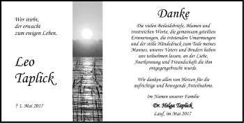 Traueranzeige von Leo Taplick von Gesamtausgabe Nürnberger Nachrichten/ Nürnberger Ztg.