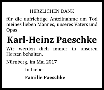 Traueranzeige von Karl-Heinz Paeschke von Gesamtausgabe Nürnberger Nachrichten/ Nürnberger Ztg.