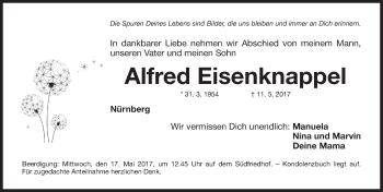 Traueranzeige von Alfred Eisenknappel von Gesamtausgabe Nürnberger Nachrichten/ Nürnberger Ztg.