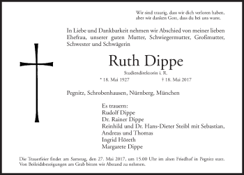 Traueranzeige von Ruth Dippe von Nordbayerische Nachrichten Pegnitz Lokal