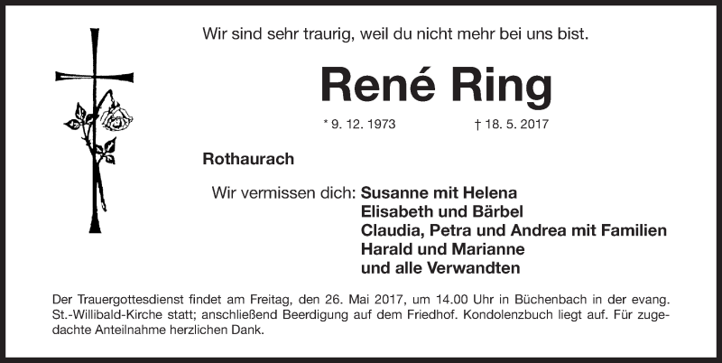  Traueranzeige für René Ring vom 24.05.2017 aus Roth-Hilpoltsteiner Volkszeitung Lokal
