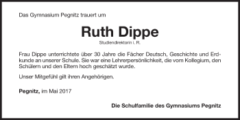 Traueranzeige von Ruth Dippe von Nordbayerische Nachrichten Pegnitz Lokal