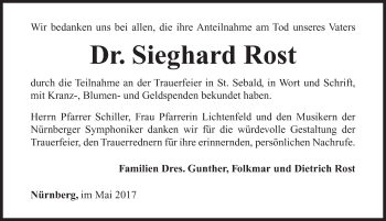 Traueranzeige von Sieghard Rost von Gesamtausgabe Nürnberger Nachrichten/ Nürnberger Ztg.