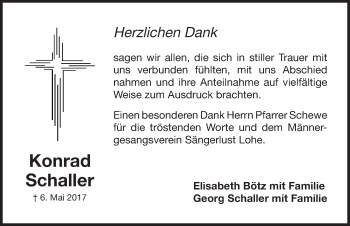 Traueranzeige von Konrad Schaller von Gesamtausgabe Nürnberger Nachrichten/ Nürnberger Ztg.