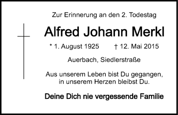 Traueranzeige von Alfred Johann Merkl von Nordbayerische Nachrichten Pegnitz Lokal