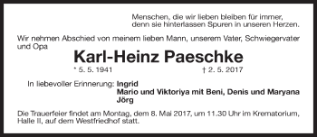 Traueranzeige von Karl-Heinz Paeschke von Gesamtausgabe Nürnberger Nachrichten/ Nürnberger Ztg.