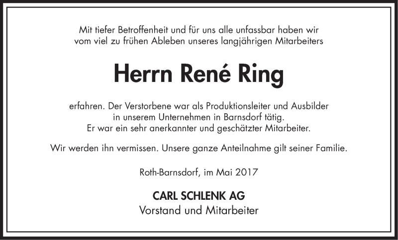  Traueranzeige für René Ring vom 23.05.2017 aus Roth-Hilpoltsteiner Volkszeitung Lokal