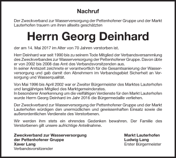 Traueranzeige von Georg Deinhard von Neumarkter Nachrichten Lokal